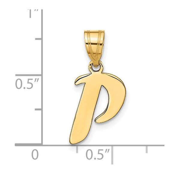 Kazi Luxury 14k Yellow Gold Polished Script Letter P Initial Pendant - Picture 4 of 4